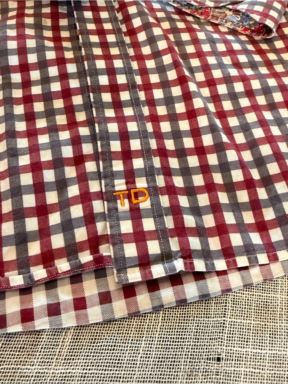 Thomas Dean Shirt Mens Large Red Gingham Check Button Front Long Sleeve - Picture 4 of 10